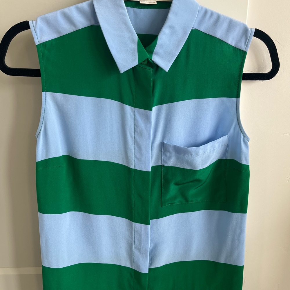 Stella McCartney Green and baby blue Sleeveless button down top size 34 - Picture 6 of 8